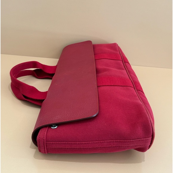 HERMES VINTAGE Valparaiso PM Long Handbag Toile Chevron Red Ladies Handbag - Picture 5 of 16